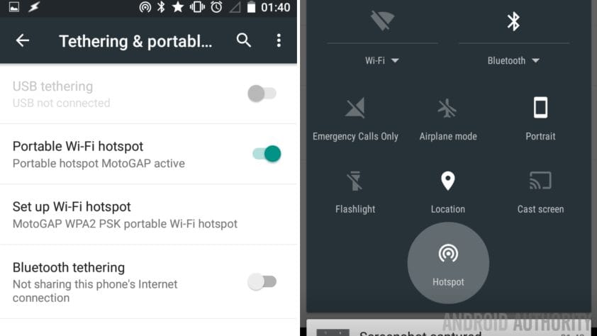 Android tether setting