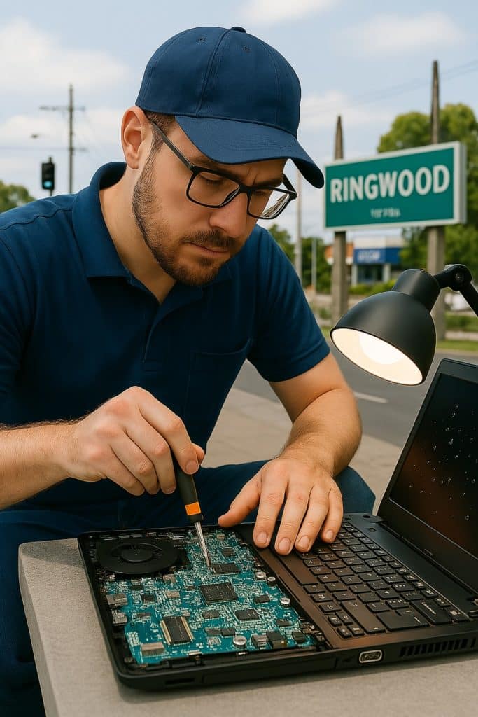computer repair Technician repairing laptop onsite in ringwood victoria