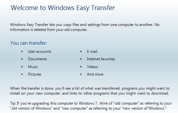 Windows Easy Transfer