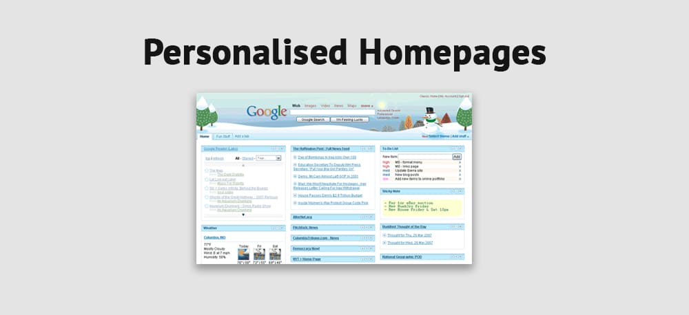 Personalised Homepages