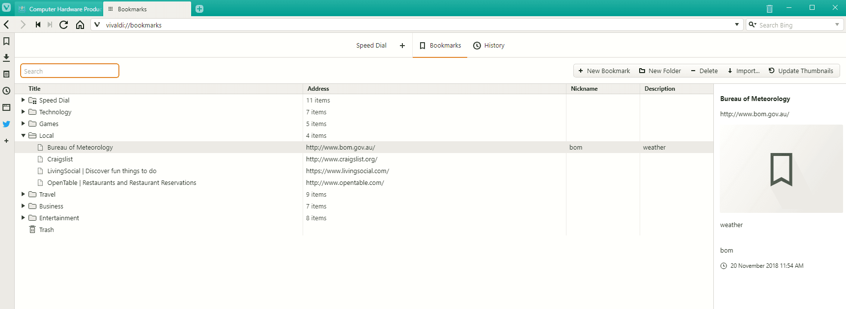 Vivaldi- Nickname Bookmarks