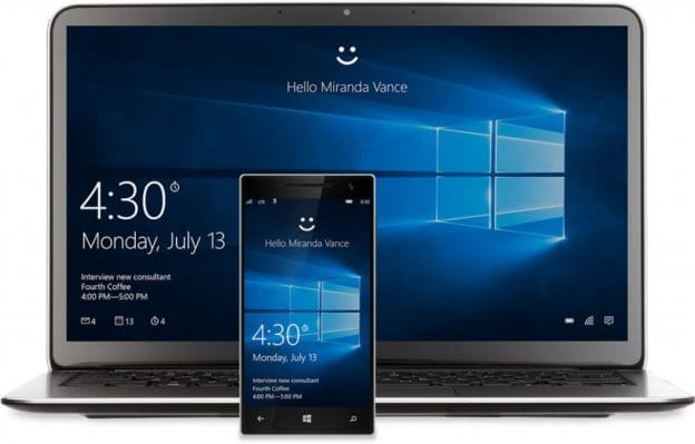 Windows 10 laptop and smartphone