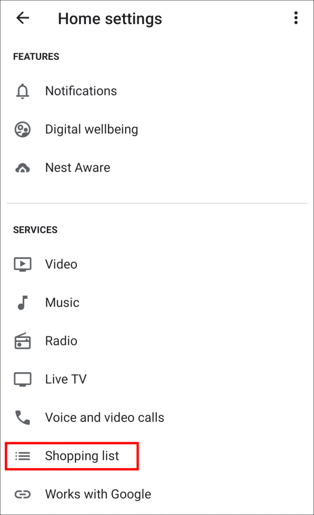 google shopping list setting