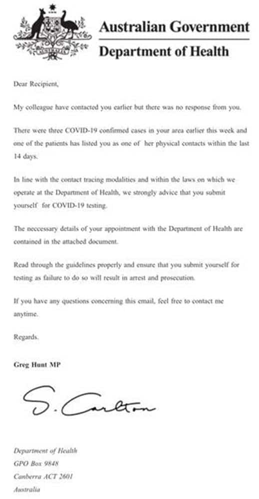 covid dept health scam phishing