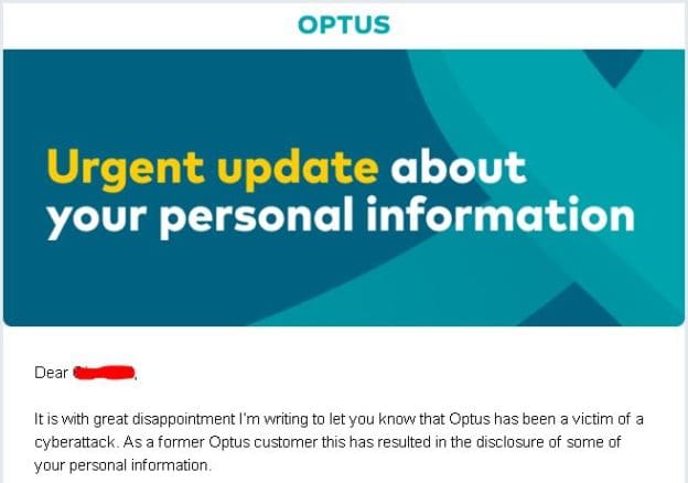 Optus Data Breach Email