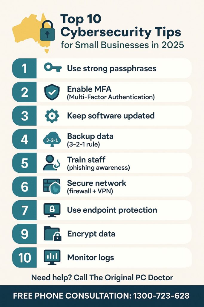 top 10 cybersecurity tips for small businessess in 2025